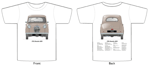 Austin A30 4 door saloon 1952 version T-shirt Front & Back